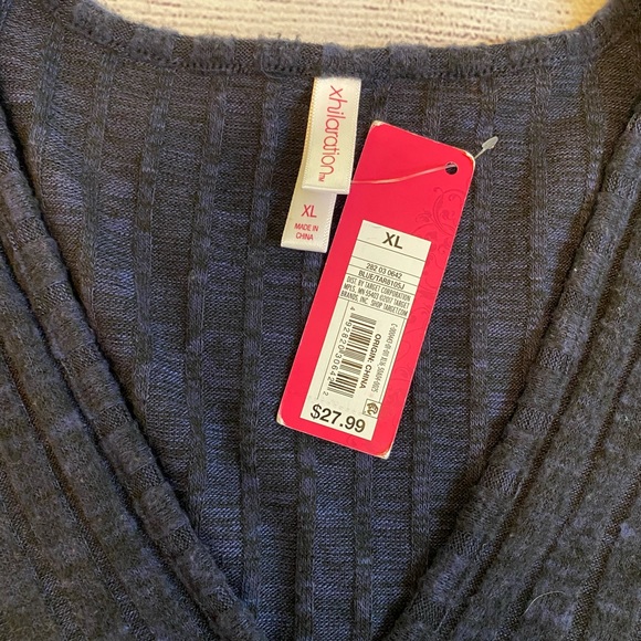 Dark blue soft crossover tie sweater - Picture 2 of 5